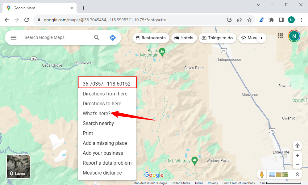 Right-click a location on the map to see the GPS coordinates. 