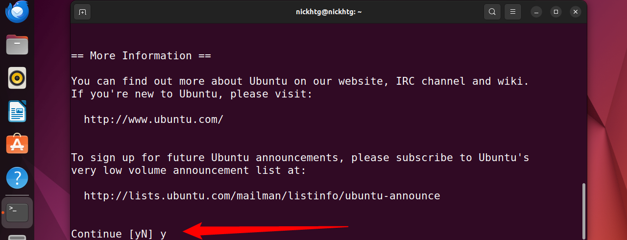 Confirm the Ubuntu update. 