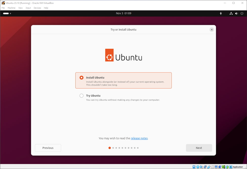 The Ubuntu installation screen. 
