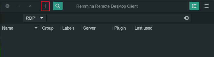 The create a new connection profile button in Remmina