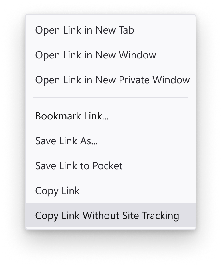 Copy link without site tracking screenshot