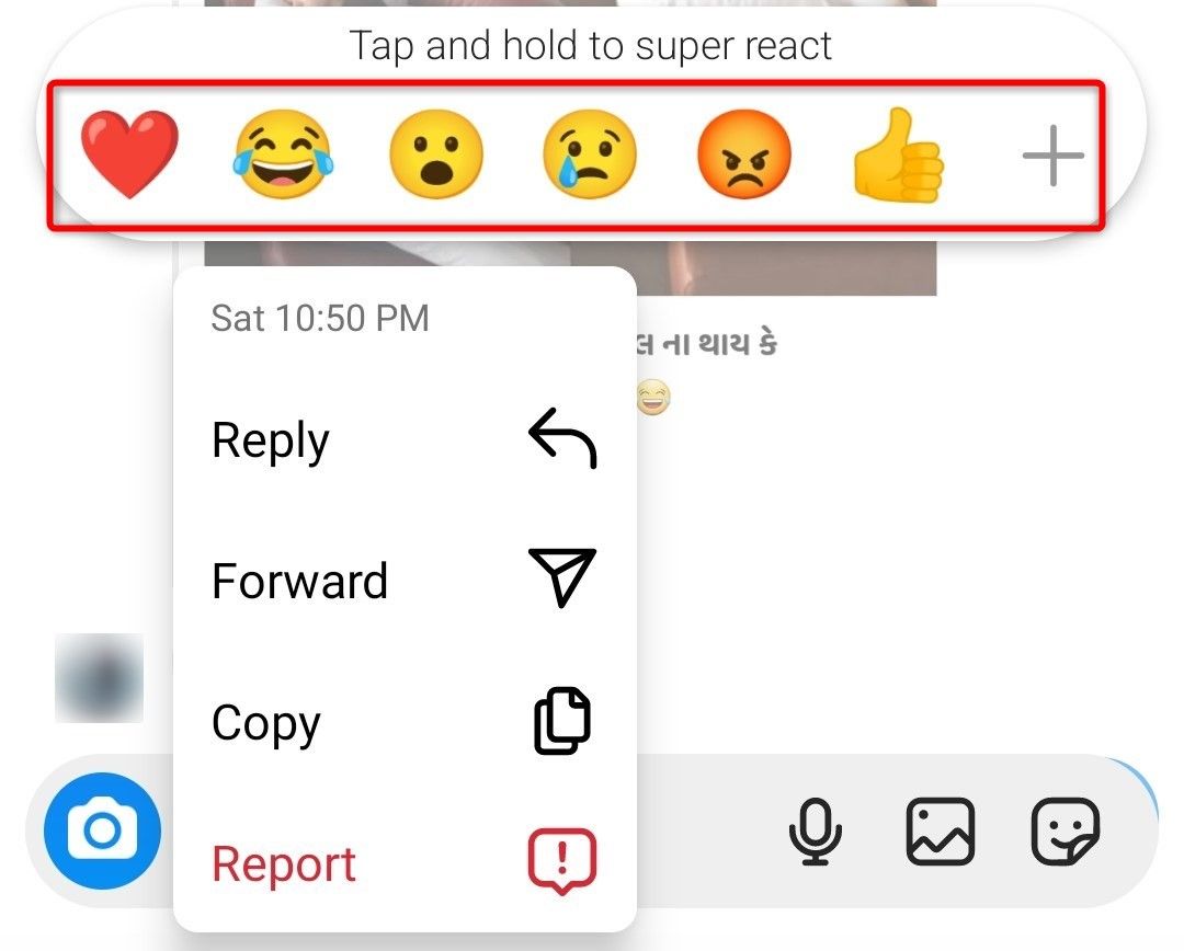 Reaction emojis highlighted in Instagram's mobile app.