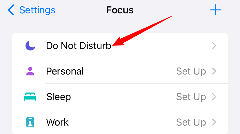 Tap "Do Not Disturb" or whatever focus mode you want. 