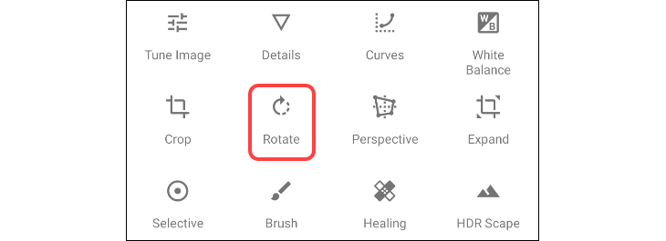 Rotate tool in Snapseed