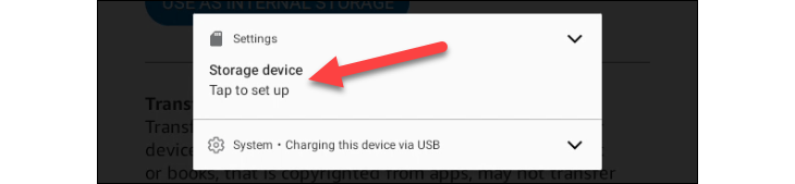 Storage device notification on Amazon Fire tablet