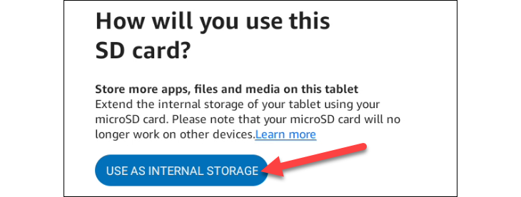 Pop up asking how you will use the SD card