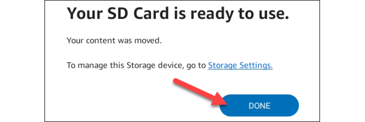 A message saying the SD card is ready to use
