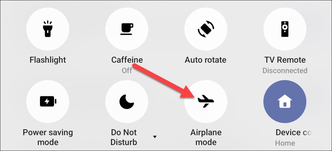 A screenshot of Android's Quick Setting menu, showing the Airplane Mode toggle