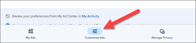 the customize ads tab on my ad center