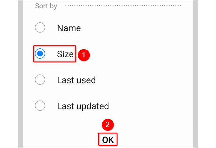 Select "Size" and tap "OK."