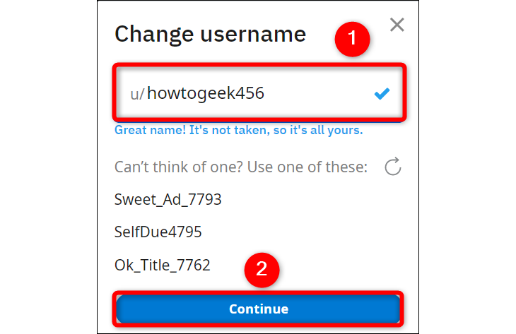 Type the new username and click "Continue."