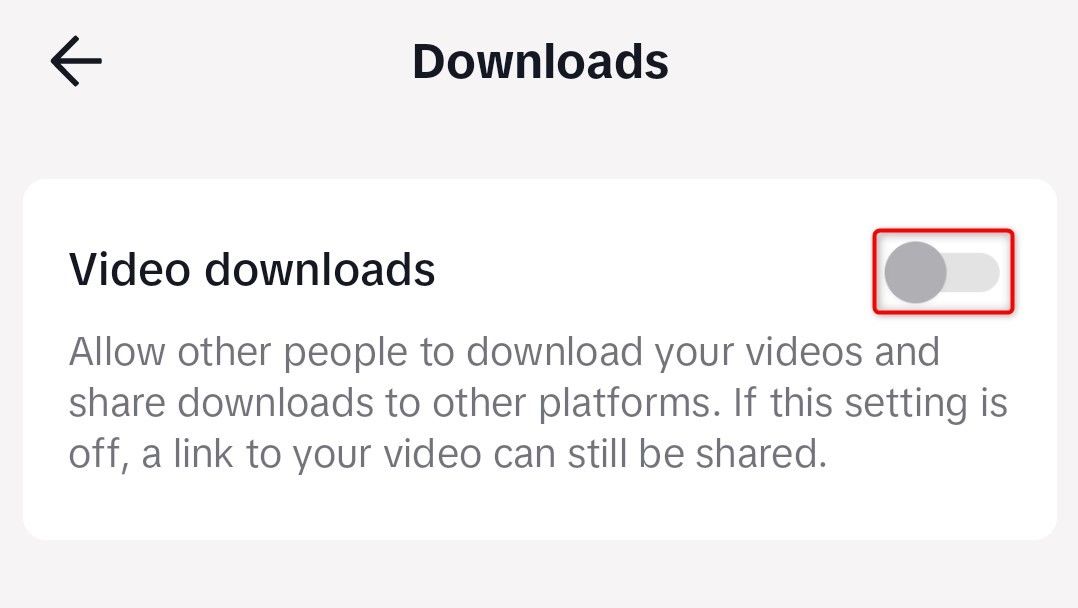 'Video Downloads' highlighted on the 'Downloads' screen in TikTok's mobile app.