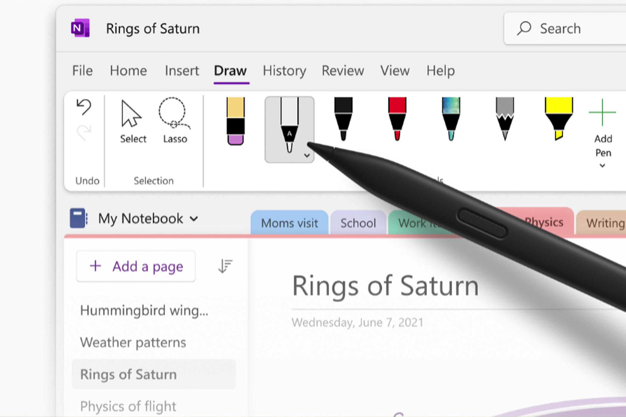 Illustration of someone using a stylus with OneNote.