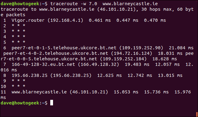 Traceroute with a different timeout setting.