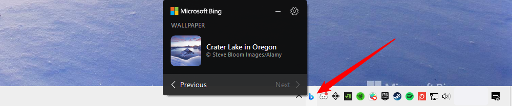 The Bing wallpaper icon on the taskbar. 