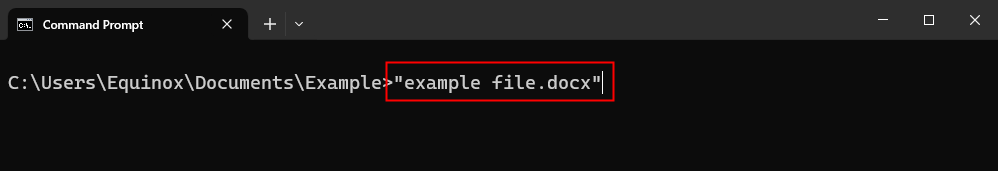 Enter the file name and file extension to open a file using Command Prompt. 