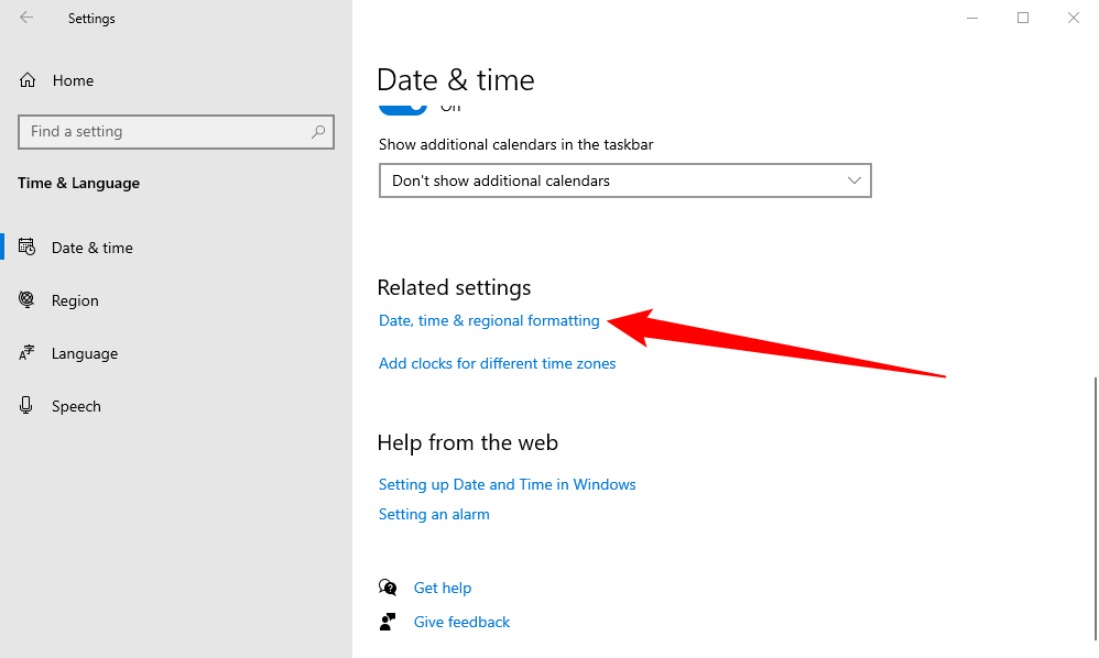 Scroll down and select "Date, Time, & Regional Formatting."