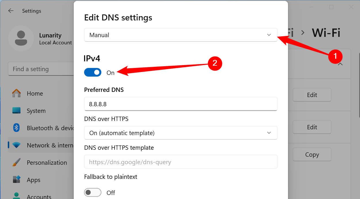 Set the DNS mode to 