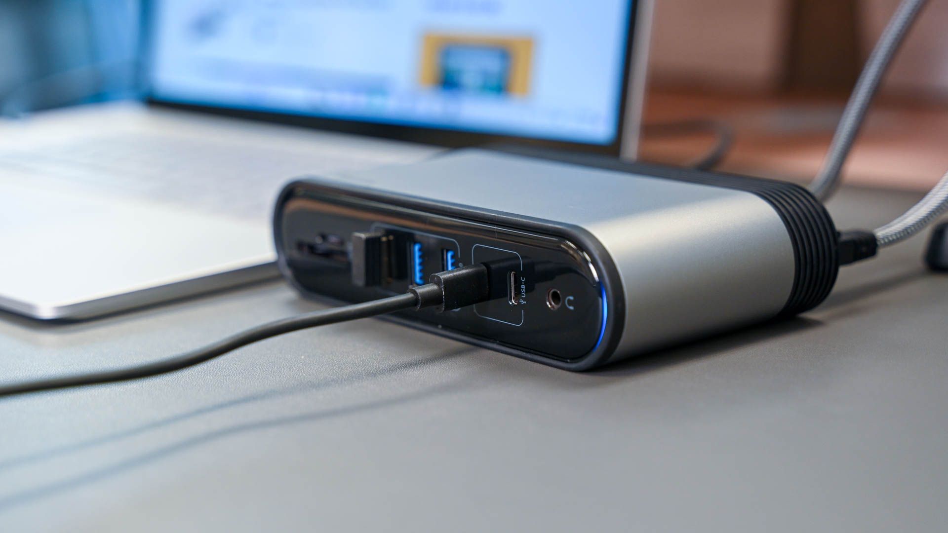Baseus USB C Hub plugged into a laptop