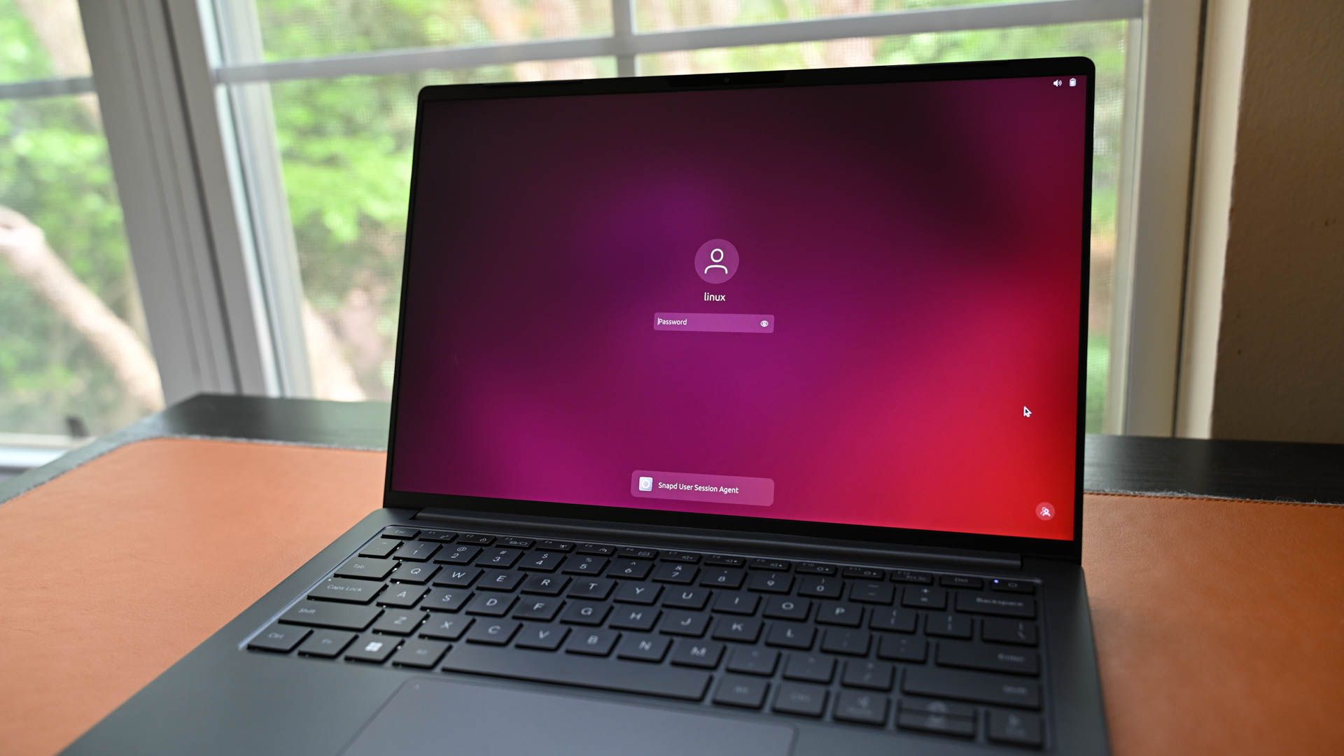 The login screen on a laptop running Ubuntu Linux. 