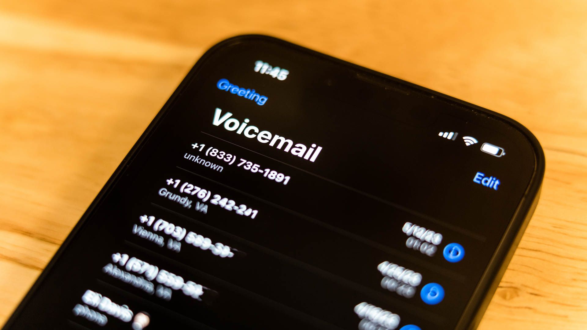 The VoiceMail app on an iPhone