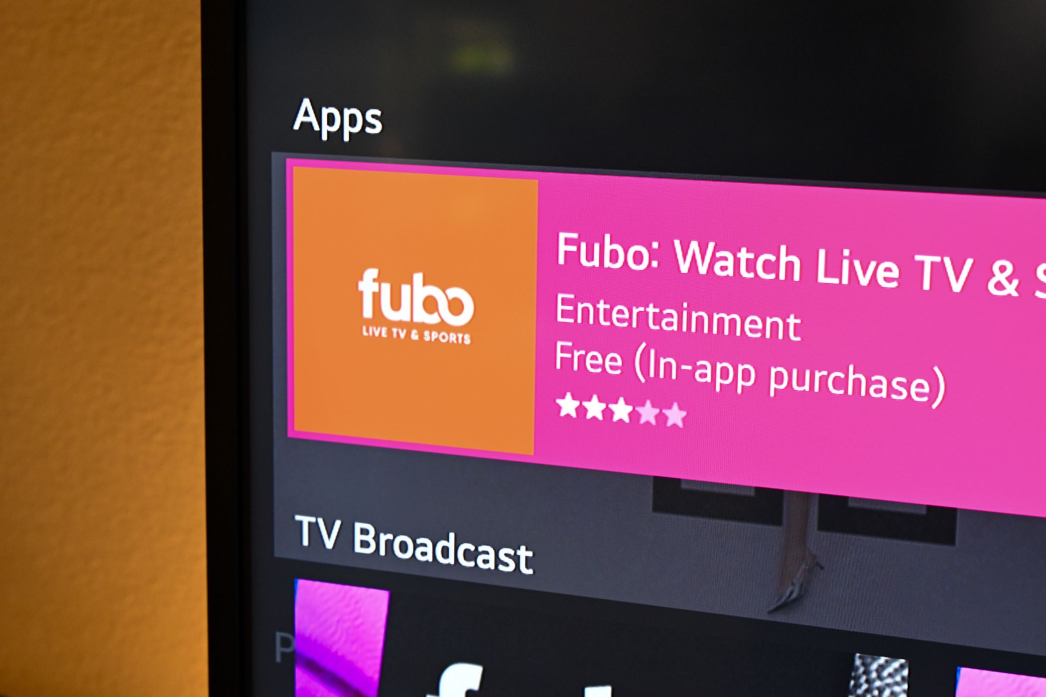 Fubo streaming app on a TV
