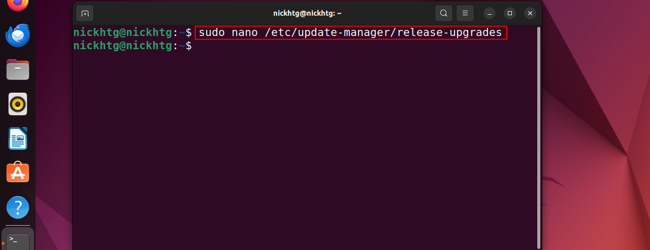 Opening a configuration file in Nano. 