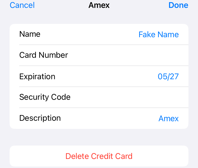Delete the card if you want, or modify any details.