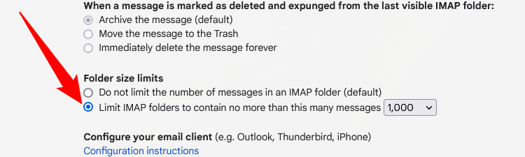 Limit the size of IMAP folders. 