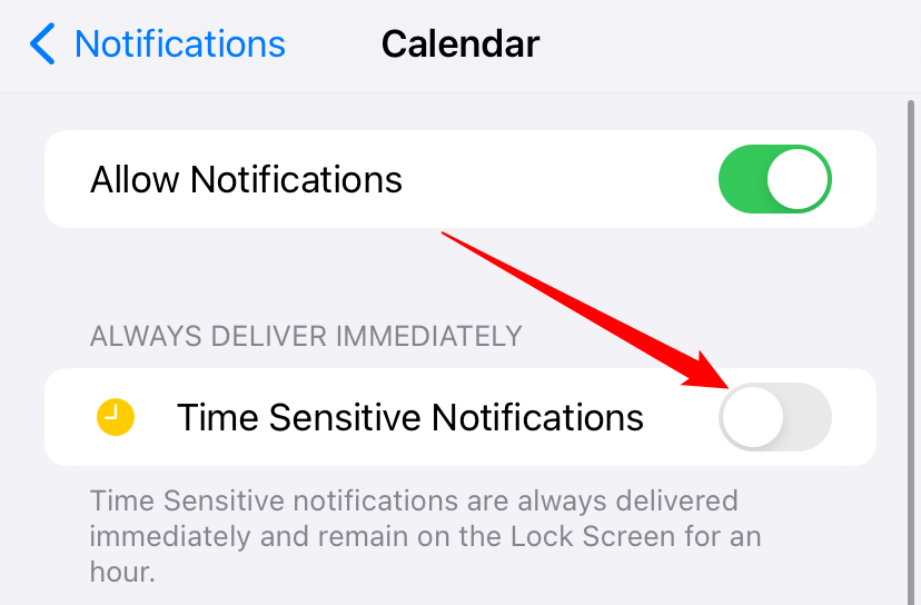 Toggle the "Time Sensitive Notifications" options to "Off." 