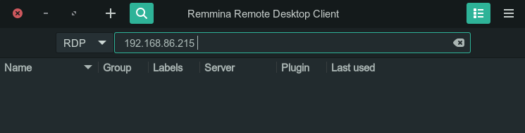 Entering the IP address of the remote Ubuntu computer into Remmina for a manual connection