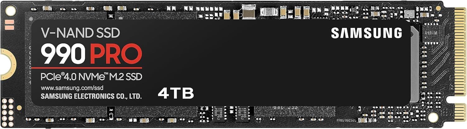 Samsung 990 PRO 4TB SSD on a white background.