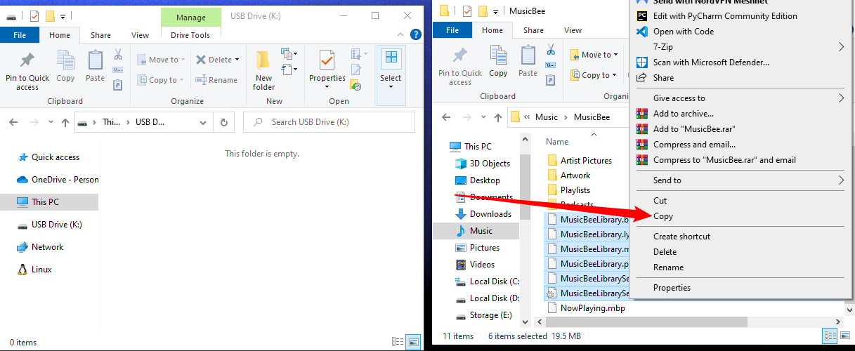 Select the file you want to move, then right-click and click "Copy" in the context menu. 