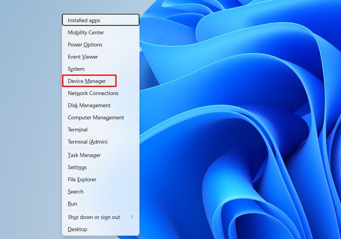 Device Manager in the PowerUser menu