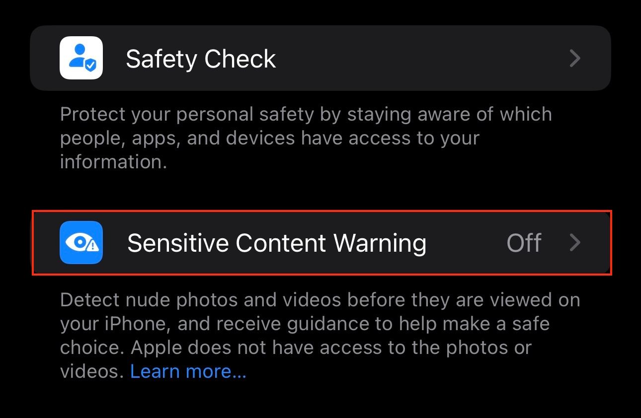 Sensitive Content Warning feature turned off on iPhone by default.