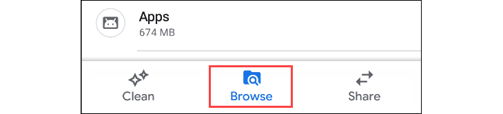 Select the browse tab in Files by Google