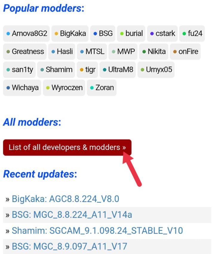 Tap on “List of all developers & modders” button.