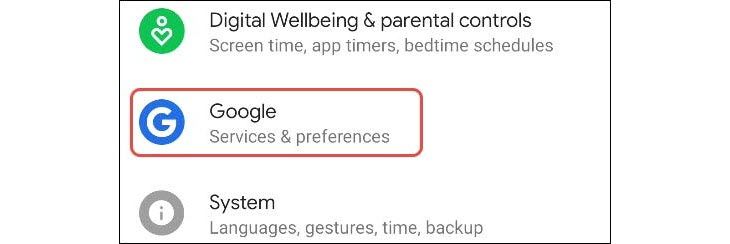 Google section in the android settings