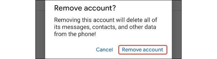 Remove account button confirmation