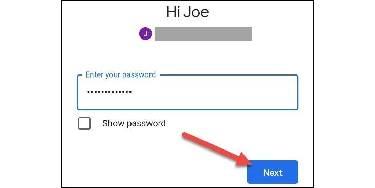 Sign in page for google account