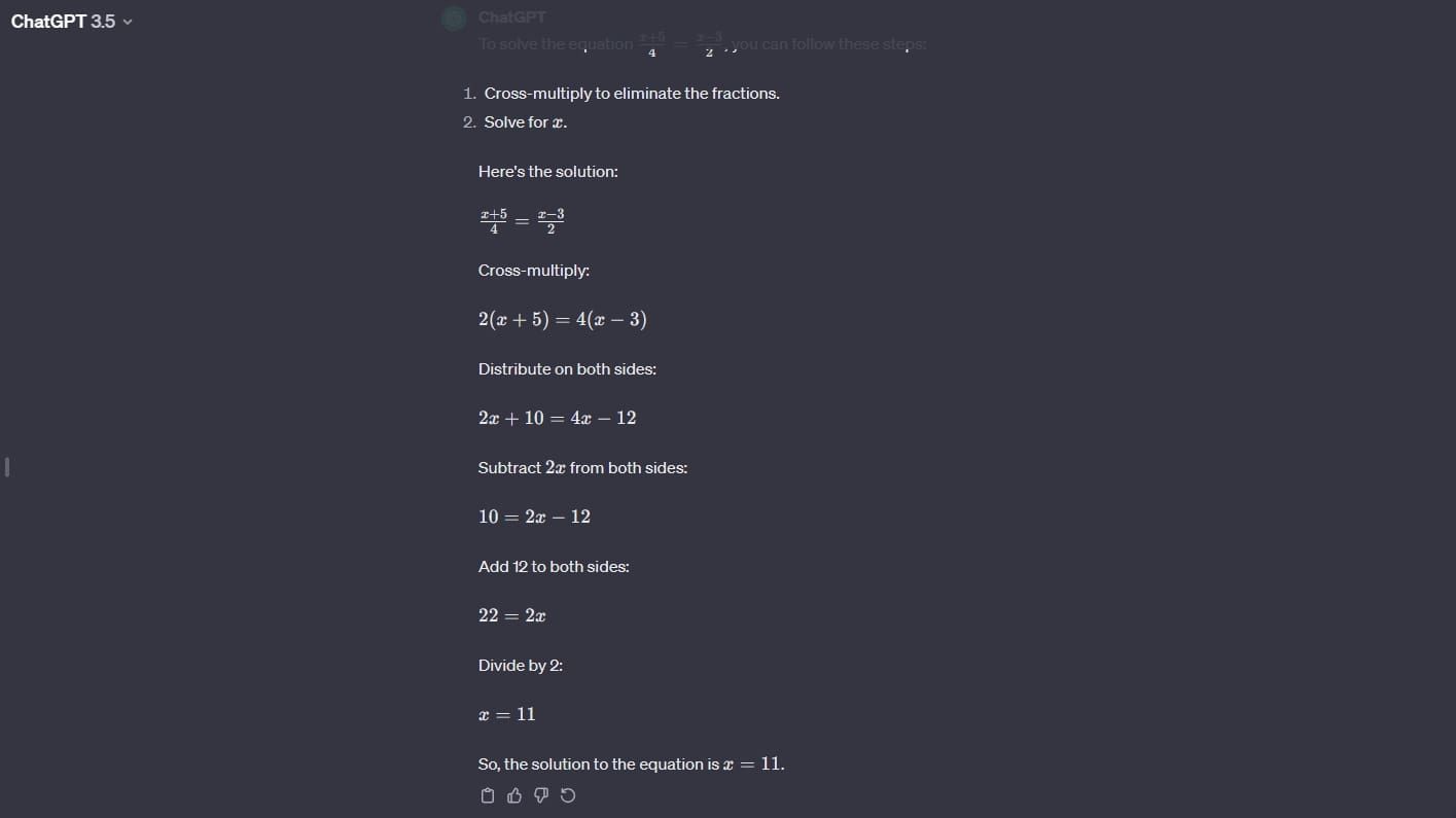screenshot of chatgpt maths problem solution