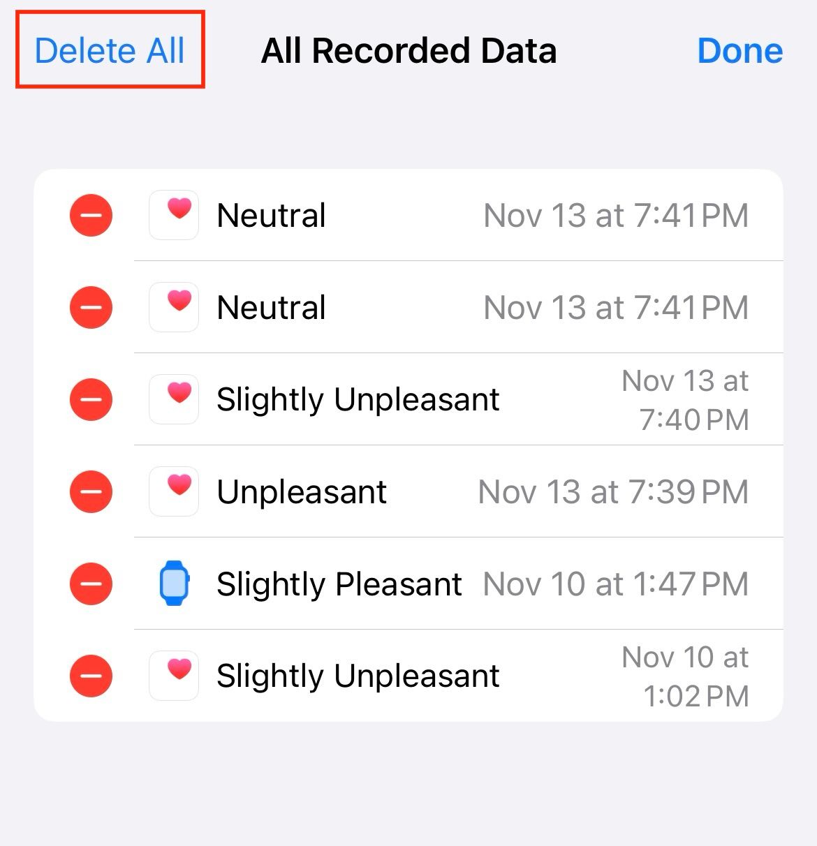 An iPhone highlighting how to delete health logs.