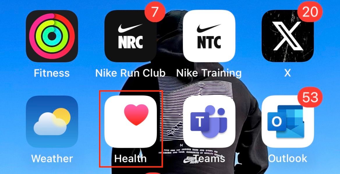 An iPhone homepage highlighting the health app.