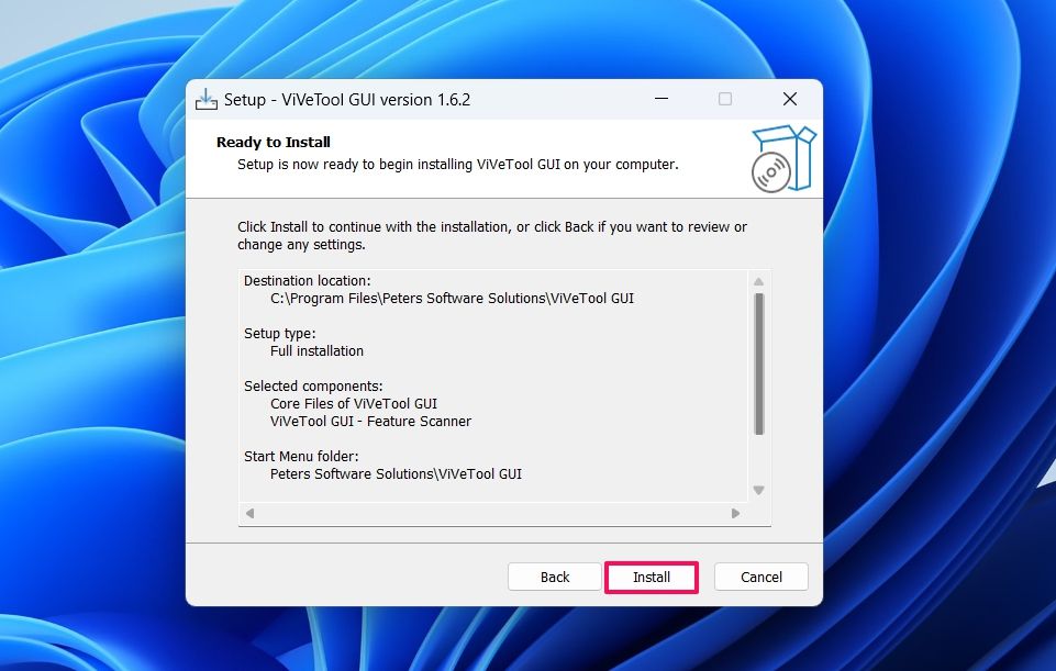 Install option in ViVeTool installation