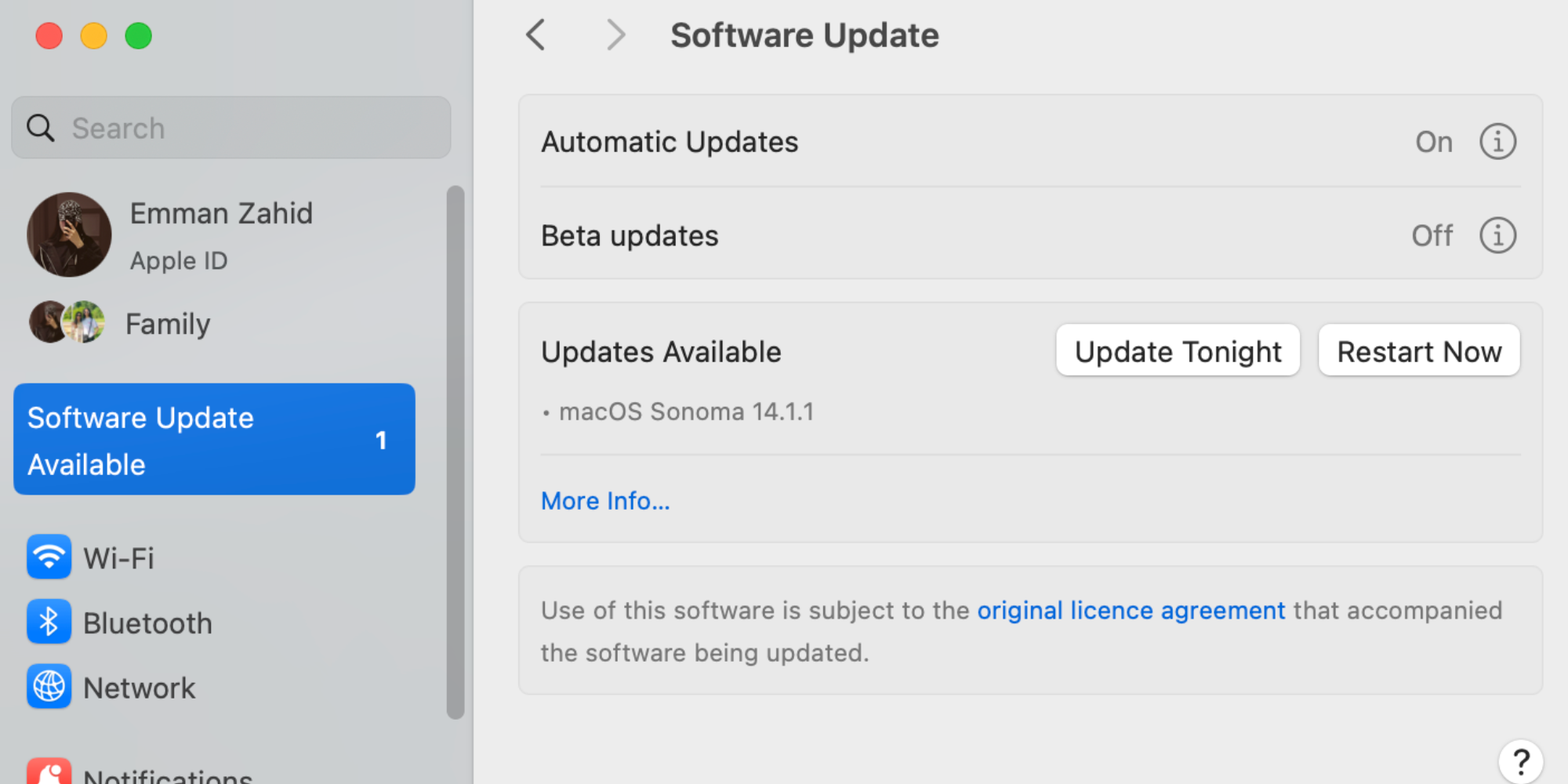 Software update screen on Mac.