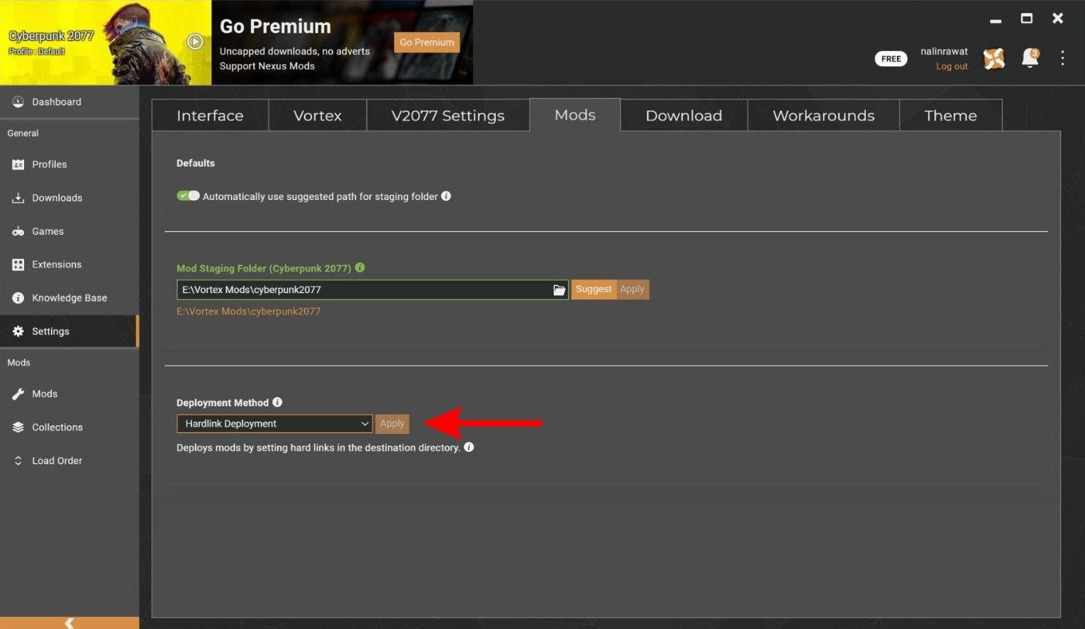 In Vortex Mod Manager, go to Settings then Mods and change the Deployment method to Hardlink