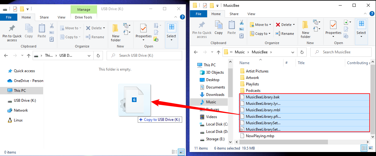 Dragging files between File Explorer windows performs a copy operation. 