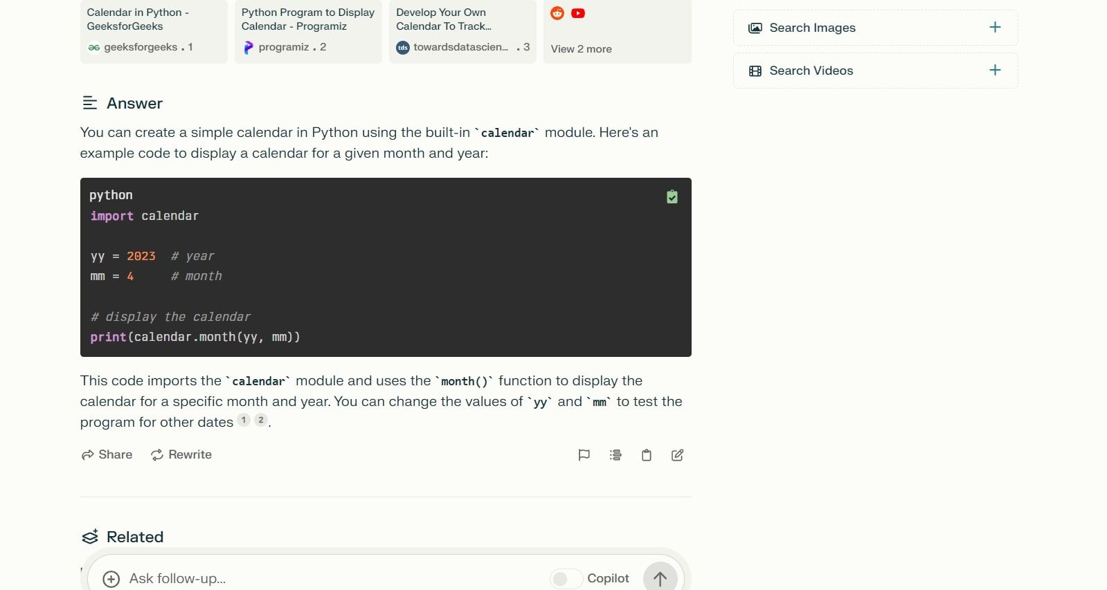 Screenshot of Perplexity.ai prompt response in desktop browser.