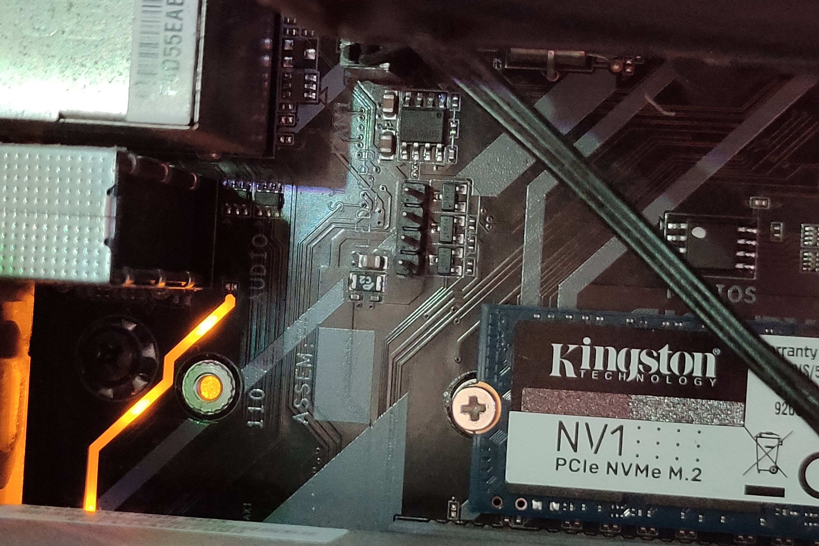 A 4-pin RGB header on a motherboard.