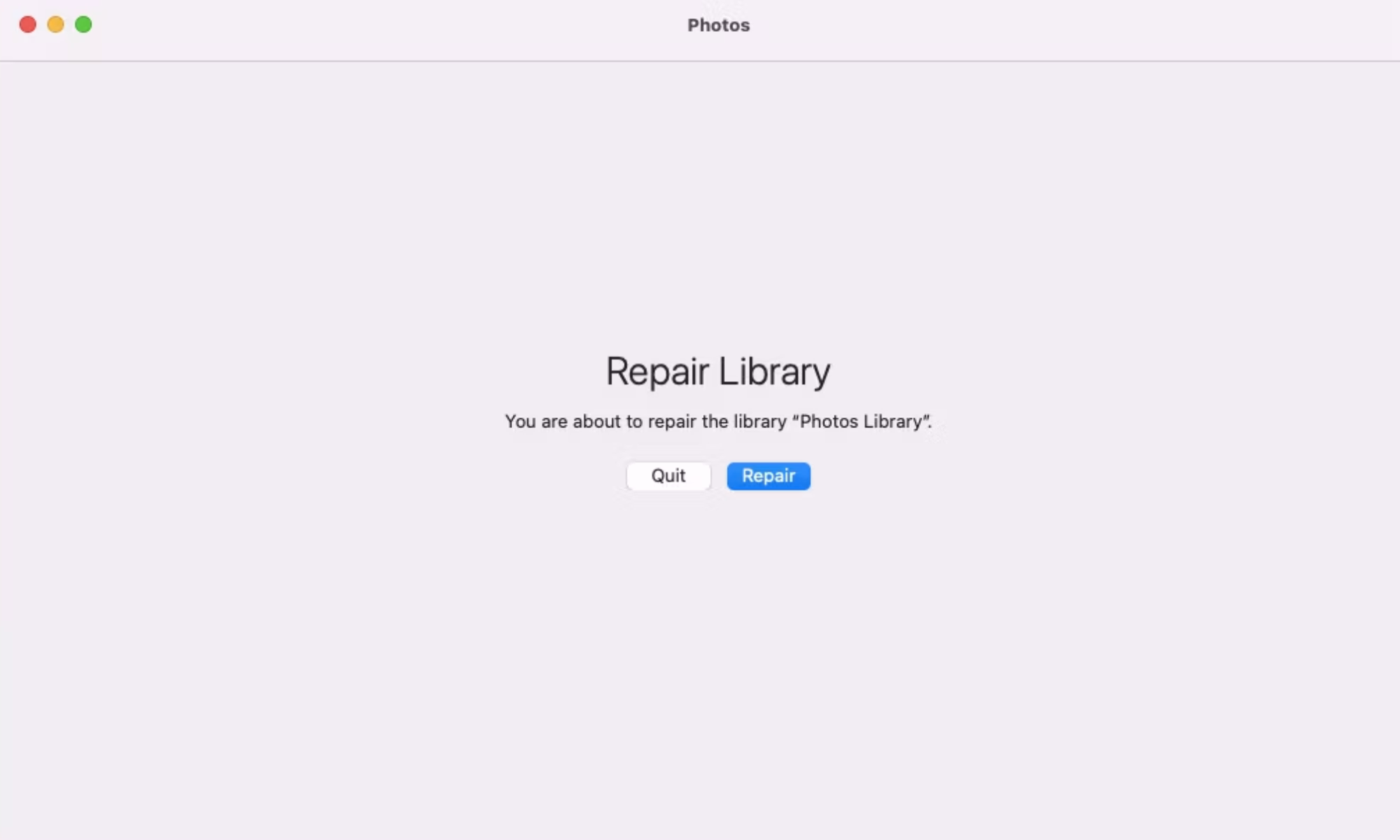 Repair Photos library on Mac.